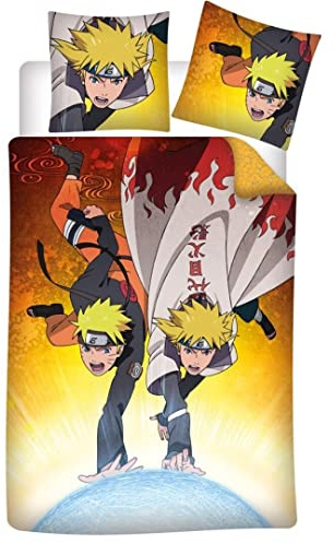 Naruto and Minato Bedding Set, Duvet Cover 140 x 200 cm + Pillowcase 63 x 63 cm, 100% Microfibre