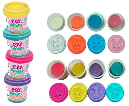 ODS - Cry Babies, Paste da Modellare, Set 4 Vasetti da 112 gr, Tappo 2D, Accessori per Modellare, 4 Colori, Età Consigliata +3 Anni