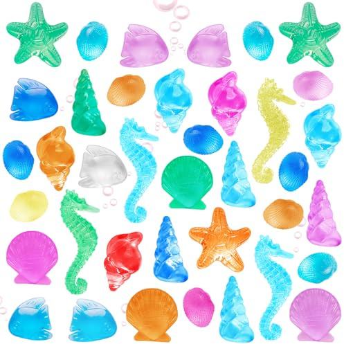 HAPTIME 80 Pcs Seashells, Sensory Bin Filler, Diving Gem Pool Toys for Kids, Plastic Sea Shells for Crafting, Little Mermaid Table Decorations, Vase Filler