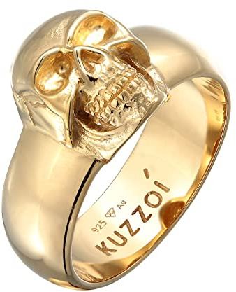 Kuzzoi Totenkopf Herrenring massiv 10 mm breit 925 Silber vergoldet