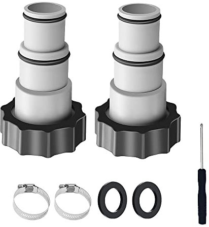 DAJASD 2PCS Pool Adapter A, Schlauchadapter für Pumpe, Adapter für Intex Pool,Kann für Poolschlauchverbindungen Verwendet Werden mit Schraubendreher, Dichtring und Schlauchschelle