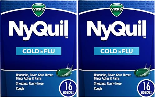 Vicks Nyquil Cold and Flu Nighttime Relief Liquid Capsules, 16 Count (Pack of 2)