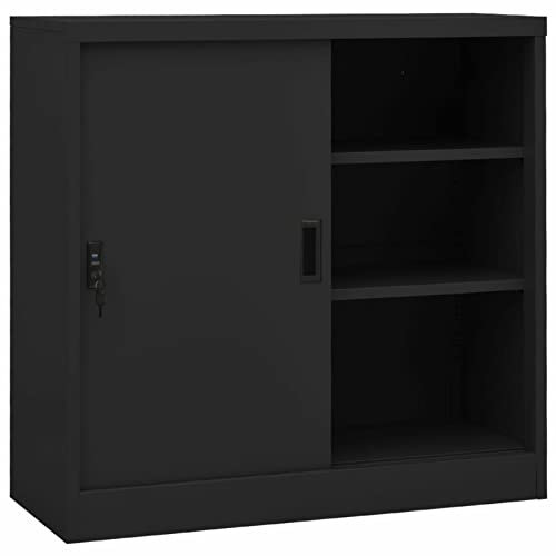 LAPOOH Büroschrank mit Schiebetür, Aktenschrank, Werkzeugschrank, Metallschrank, Stahlschrank, Kellerschrank, Universalschrank, Lagerschrank, Anthrazit 90x40x90 cm Stahl
