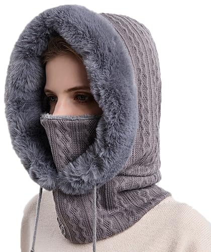 Kuukaas 2 In 1 Wintermütze & Schal für Damen Sturmhaube Damen Ski Balaclava Winter Warme Mütze Winddichte
