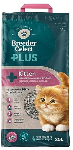 Breeder's Choice Kitten Paper Cat Litter (25L) - Natural Attractant | Natural Probioti. Highly Absorbent with Excellent Odour Control. Safe and Non-Toxic. Non-Clumping. Biodegradable. Made in UK