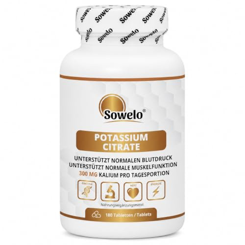 Kaliumcitrat – 300 mg Kalium pro Portion – 180 Tabletten (90 Portionen) | Hoch bioverfügbarer Citrat-Komplex für Elektrolyt-Balance & Alltag – Ohne Zusatzstoffe – Sowelo