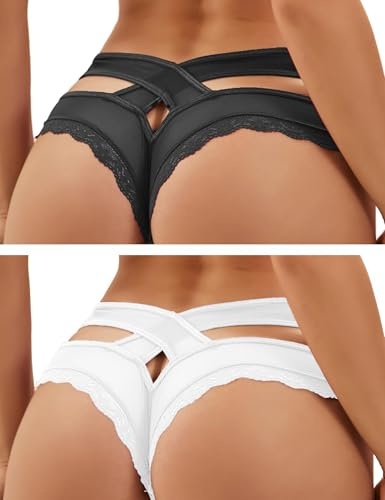 ohmydear String sexig tanga dam sexig chic spets stringtrosor dam korsade utskurna bomullsgrenen XS–4XL genomskinliga trosor stringtrosor och tangas, underkläder, trosor, XS/S