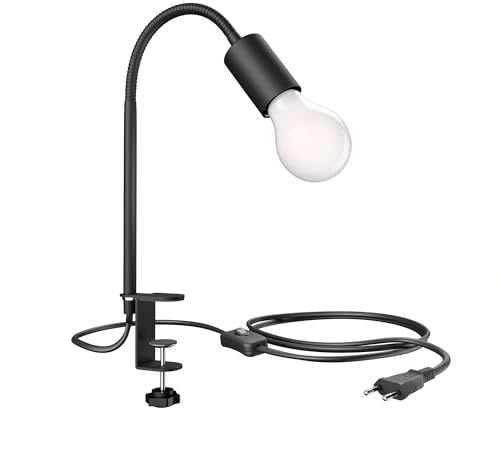 ledscom.de Klemmleuchte LELE mit Schwanenhals, schwarz, inkl. E27 Lampe, Energieeffizienzklasse A, gefrostet (warmweiß, 4W, 935lm)