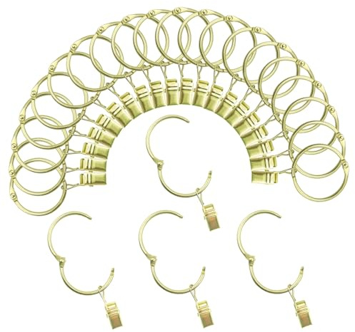 Öffnbare Vorhangringe mit Clips 3,2 cm Innendurchmesser 24er-Pack Rostfrei Metall Aufhänger Ring Dekorative Draperie Vintage Gold TXZWJZ