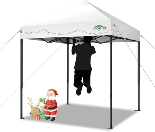 COBIZI Pop-Up-Zelt, 2 x 2 m, robustes Überdachungszelt, Ez Up Allwetter-wasserdicht, Outdoor-Überdachungszelt für Partys, Strand, Garten, Camping, mit 1 Handtasche, 3 verstellbare Höhen, LSF 50+, Weiß