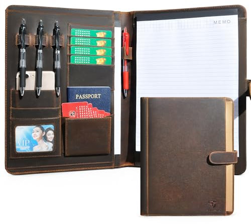 Handadsume Crazy Horse - Carpeta de cuero para oficina de negocios, carpeta de cuaderno para A4/bloc, 901 (905 marrón)
