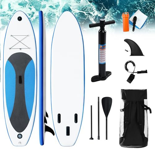 Stand Up Paddling Board 300 * 76 * 10cm aufblasbares SUP Board Set Sport Surfbrett geeignet für Outdoor-Sportarten Wassersport Anfänger auf Seen und Flüssen Blau
