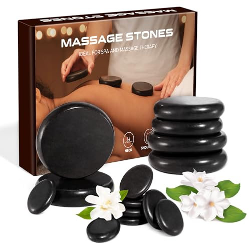 Ricyea Hot Stones Lot de 14 pierres de massage en basalte Pierres chaudes Convient pour spa, massage, relaxation
