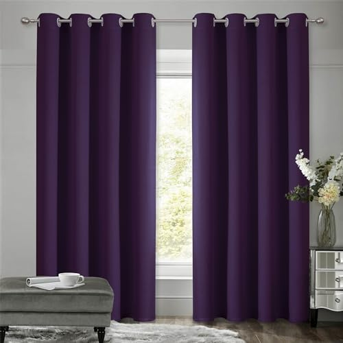 VEHEDE Lila Ösenvorhang Gardinen Fenster Thermovorhang gegen Kälte Übergardinen 2er Set Vorhänge Schlafzimmer mit Ösen Vorhang Verdunkelung Wohnzimmer Mädchen, H 229 x B 117 cm, 2er Set