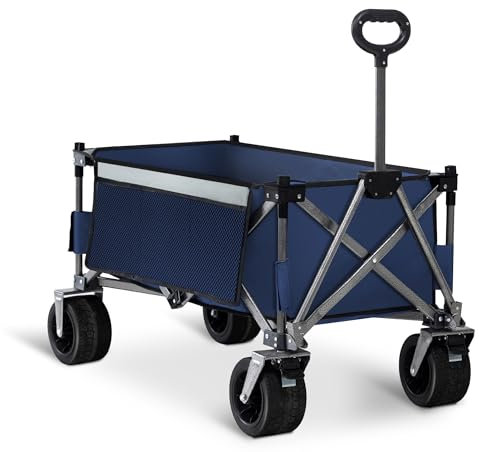Voyager 200L Heavy Duty Festival Trolley on Wheels, Collapsible Beach Wagon, Portable Camping Cart with Adjustable Handle, Foldable Outdoor Trolley, 150kg Capacity with Drink Holder, Navy