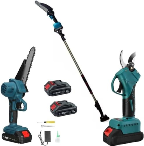 Kit Potatura Forbice Cesoia a Batteria con Asta Telescopica +mini motosega