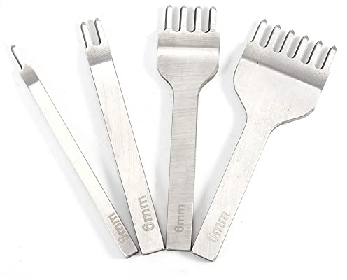ZPSHYD Cincel de costura de cuero, 4 piezas, cincel de agujero, herramienta de perforación de cuero de 1+2+4+6 puntas para manualidades de cuero, herramienta de cincel de costura de metal de 6 mm,