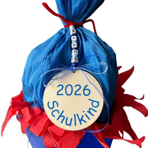 Schultüten Anhänger Schulkind 2026 mit Namen personalisiert - auch geeignet als Geschenkanhänger zur Einschulung für Jungen und Mädchen - Holzanhänger 10cm zum erster Schultag