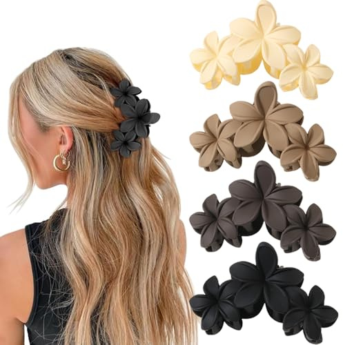 Blume Haarklammer,4 pcs Matte Haarspangen Große Haarklammern für Dickes Dünnes Haar für Damen Frauen Mädchen Niedlich Hawaiian Haar Blume Rutschfeste Jaw Clip Haar Zubehör (Stil 2)