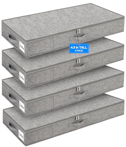 punemi Contenitori sotto il letto, confezione da 4 contenitori alti 11,4 cm, a basso profilo, organizer per vestiti sotto il letto, con robusto supporto laterale e inferiore, da utilizzare come