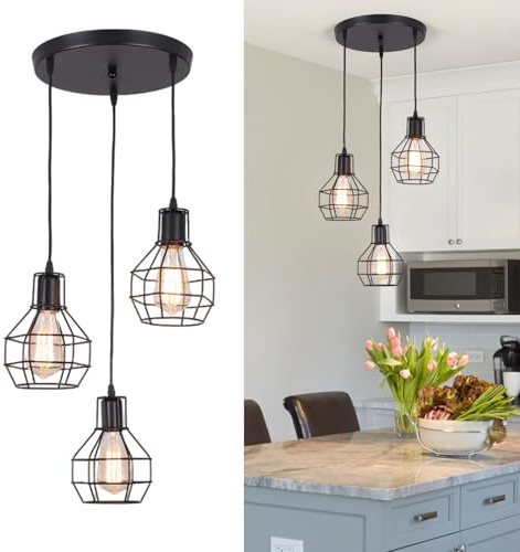 YOOCHUENG Pendelleuchte Esstisch 3 Flammig (Ohne Glühbirne) Industrial Hängelampe Schwarz Metall Hängeleuchte E27,Esszimmerlampe,Küchenlampe Hängend,Hängelampe für Wohnzimmer,Schlafzimmer