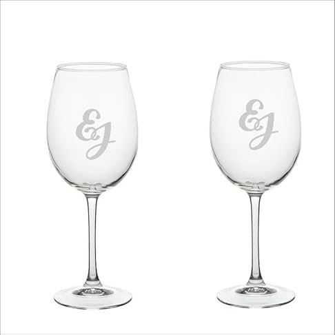 2 copas de cristal de vino marcadas en láser para parejas, regalo romántico y personalizado (iniciales)