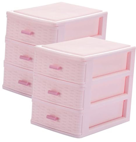 HOMOCONO 2pcs Three-layer Drawer Type Storage Boxes for Cosmetics and Jewelry Organization Stylish Desktop Dresser Organizers Beige and for Home Office and Bathroom Use
