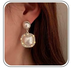 Xmsrn Vintage Große Kristall Perle Baumeln Ohrringe Strass Quadratische Ohrringe Boho Perle Quadratische Ohrringe Große Cz Perle Tropfen Ohrringe Für Frauen