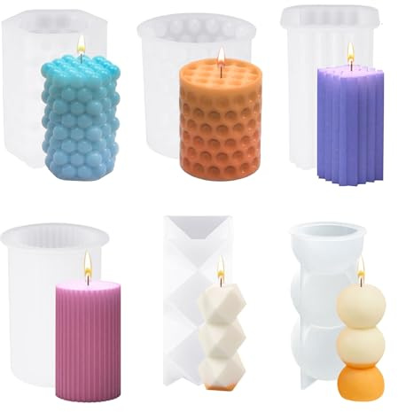 KATIMI 6 Stück Kerzenform Silikon, Kerzenform Silikonform Als Bastel Ornamente, 3D Kerzenformen zum Gießen, DIY Kerzen Formen Silikon Partybeleuchtung Heimdekorationen Handwerk