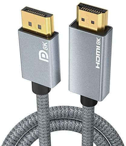 AGFINEST 8K DisplayPort to HDMI Cable 3m - 8K@60Hz 4K@120Hz, Active Unidirectional DP1.4 Source to HDMI2.1 Display, Nylon Braided, Alloy Housing, Plug & Play for Laptop/PC/GPU to Monitor/TV/Projector