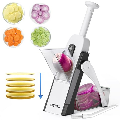 QYKIC Safe Mandoline Slicer, Potato Clips Vegetable Food Cutter, Thickness Adjustable for Cucumber Onion Lemon with Vegetable Peeler (Only Slicer) Grey