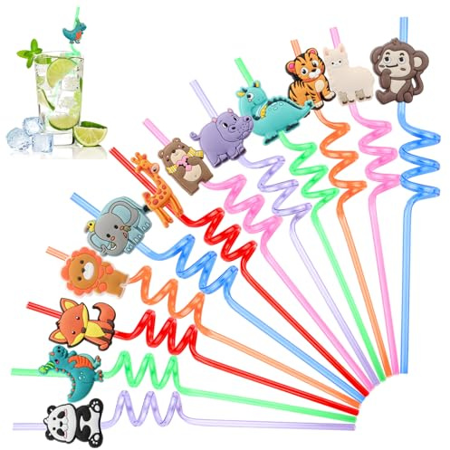 Cannucce Plastica 12 Pezzi Cannucce Riutilizzabili, Cannucce Riutilizzabili Bambini, Cannucce Colorate Plastica, Cannucce a Spirale per Feste per Bicchieri per Bevande, Decorazioni per Feste