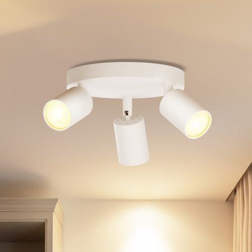 LVWIT Plafonnier Spot LED GU10, Luminaires Intérieur Blanc Givré Round, Spots de Plafond 3 flammes, Métal Rampe (Sans Ampoule)