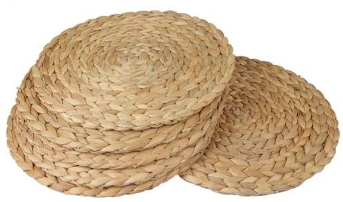 wiipara Runde Platzsets aus Seegras - Wasserhyazinthe (30cm), 6er Set Tischuntersetzer Tischsets Abwaschbar, Handgemachte Platzdeckchen Rund Natur für Esstisch, Küche, Boho Heimdeko, Bauernhausstil