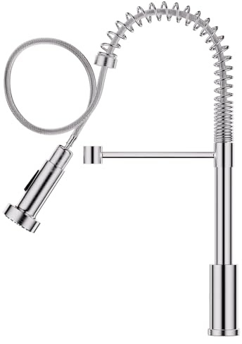 Spiralfeder Wasserhahn Küche Ausziehbar, Hochdruck Küchenarmatur mit Brause, Armatur Küche mit 2 Strahlarten, 360° Drehbar Mischbatterie Küche Spültischarmatur, Edelstahl Gebürstet