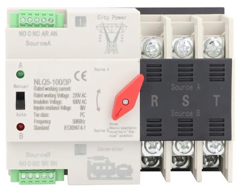 SEAFRONT Interruptor de Transferencia Automática de Doble Potencia, Tipo de Riel AC220V ATS para Motor, Controlador de Sincronización de Conmutación Rápida para Fábricas de Centros (63A)