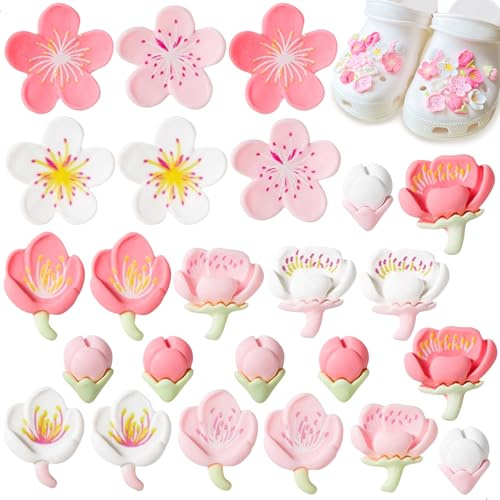 Crocs Charms Schuhanstecker Crocs Pins, 24 Stück Schuhanstecker Glitzer Abnehmbare crocs Anstecker PVC Shoe Charms DIY charms Stecker Set Resin Blume für Kinder Mädchen Frauen Erwachsene