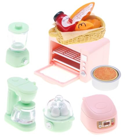 PHENOFICE 7pcs Simulation Kitchen Mini Oven Decor Mini House Kitchen Rice Cooker Dollhouse Cooking Utensils Tiny Basket Tiny House Rice Cooker Mini House Supply Doll House Decor Plastic