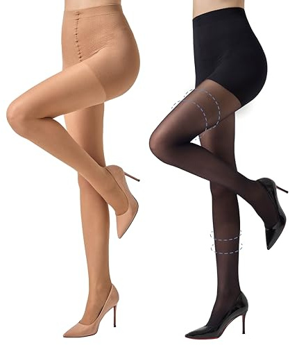 MANZI 2 Pairs Compression Tights 30D Sheer Shapewear Pantyhose for Women