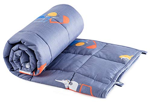 Sivio Gewichtete Decke, 2,3kg, Gepunktet und Baumwoll-Seiten mit Cartoon-Mustern, schwere Decke, ideal zum Beruhigen und Schlafen, Baumwolle, Blau Car World, 90 x 120cm