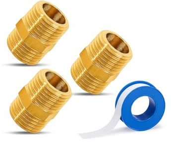 PipeSan – Niple doble largo 3/4 BSP 20/27 de latón macizo (3 uds + cinta PTFE) – Rosca macho-macho hexagonal – Racor de conexión para fontanería, riego, calefacción, aire, gas y aceite