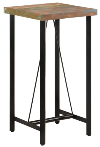 QUAHEAS Bartisch 55x55x107 cm, Massives Altholz & Robustes Eisen Gestell, Hoher Stehtisch für Küche Esszimmer Party, Rustikaler Moderner Holztisch für Zuhause, Bar, Bistro.