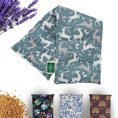 Saco Semillas Microondas - 50x15cm Semillas y Lavanda, 100% Algodón - Saco de Semillas para Microondas - Bolsa térmica Calor y Frío (Ciervos navideños)