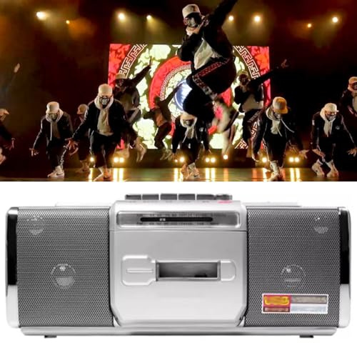 Portable Cassette Player Boombox AM/FM Radio Stereo Vintage Radio Cassette Recorder Support Tape Playback Support U Disk Connection Built-in DSP Chip Powerful Dual Speakers for Home Gift