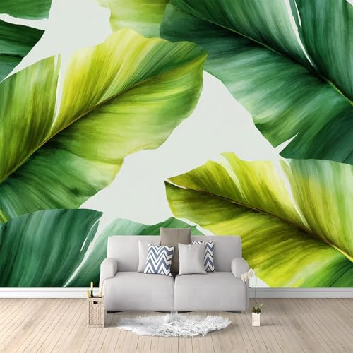Générique Papier Peint Panoramique Aquarelle Feuilles De Bananier 200x140 cm Papier Peint Intissé Mural, Poster Geant Mural 3D, pour Salon Chambre d'enfants restaurant Décoration Murale