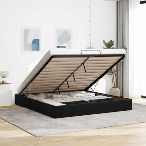 QJBSAVVA Ottoman-Bettgestell Schwarz 180x200 cm Samt mit Stauraum und Lift-Mechanismus 203 x 180 x 23,5 cm platzsparendes Doppelbett ohne Matratze für Schlafzimmer und Gästezimmer