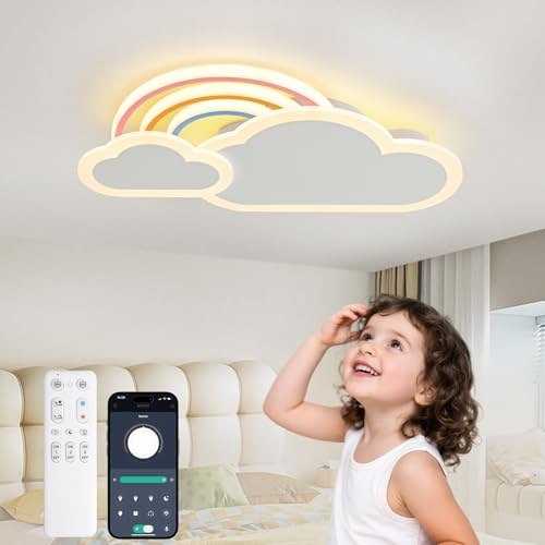 YZBEIMDAI LED Barn Taklampa, Dimbar Kreativ Molnlampa taklampa, med fjärrkontroll/APP, Minnesfunktion, 50CM, belysning för pojkar, flickor, sovrum, dagis, Vit