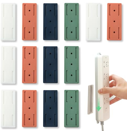 14 Piezas Soporte Autoadhesivo para Regletas, Sujetador Sin Perforación para Enchufes en 4 Colores, Organizador de Tiras de Enchufes para Cocina, Hogar y Oficina