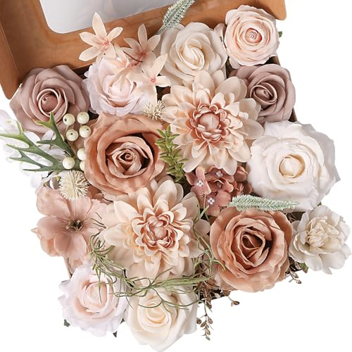 Floweroyal Artificial Flowers Fake Rose Flowers Dahlia with Stems for DIY Wedding Bridal Bouquets, Baby Shower, Floral Arrangement, Table Centerpieces, Home Decorations