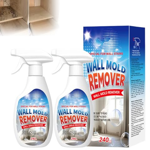 Wall Mold Remover Spray, Potente Spray Antimuffa per Pareti, Piastrelle e Superfici, ad Azione Rapida, Smacchiatore Multisuperficie Bagno, Cucina, Piastrelle, Legno, Tessuto (2 Bottiglia)